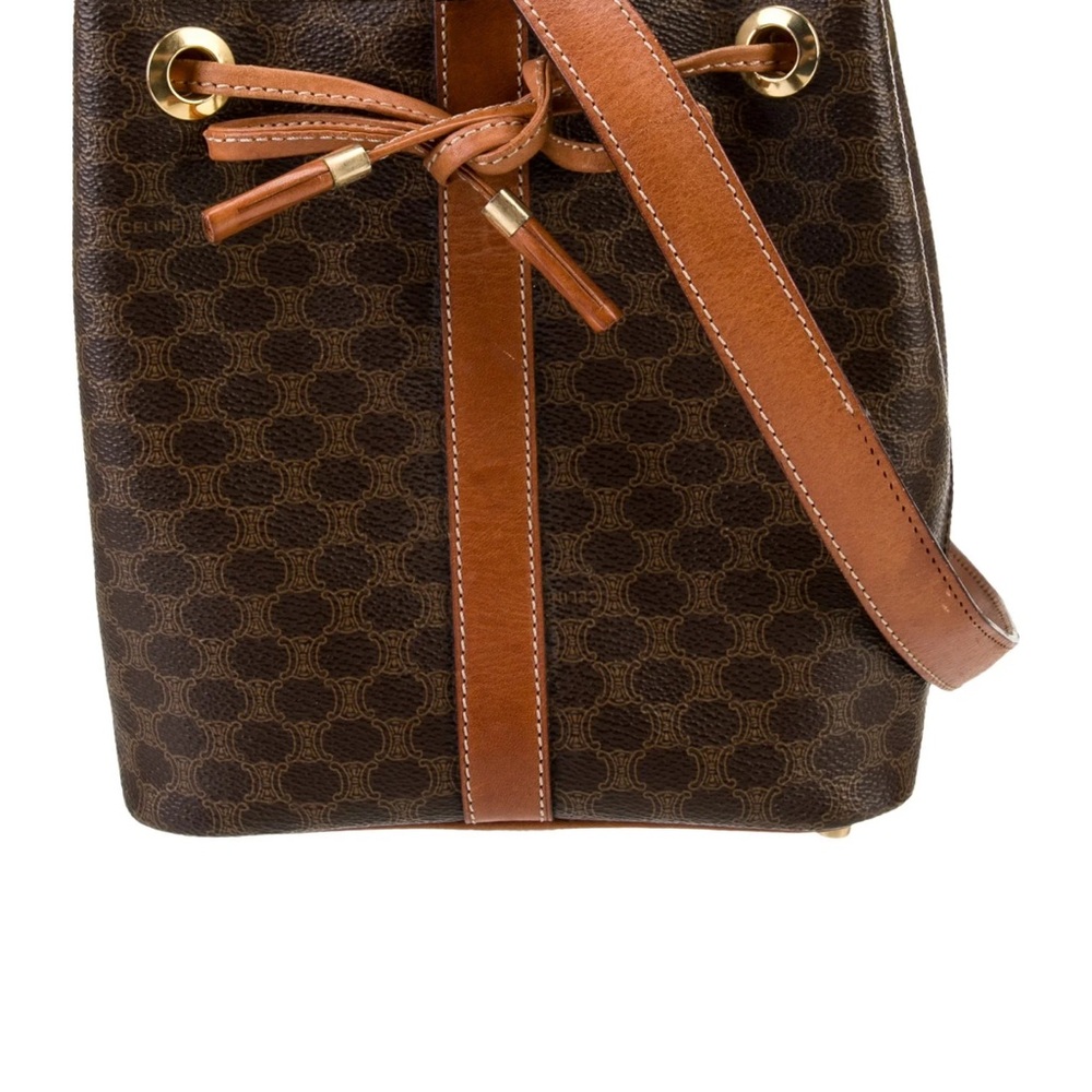Celine Vintage Macadam Bucket Bag Brown Canvas & Leather Crossbody EUC